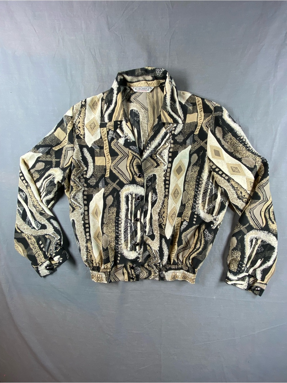 Vintage Abstract Print Cachet Bomber Jacket - Black & Cream size 14